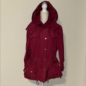 Burgundy Brit Hooded Rain Jacket with Gold Accents size 12 ***read description**